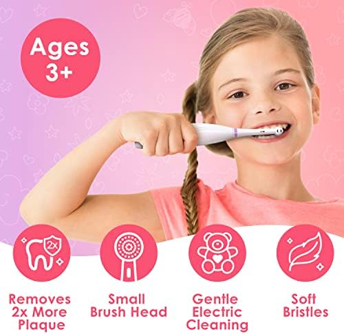 Brusheez Kids’ Electric Toothbrush Set - Safe & Effective for Ages 3+ - Parent Tested & Approved with Gentle Bristles, 2 Brush Heads, Rinse Cup, 2-Minute Timer, & Storage Base (Sparkle the Unicorn)
