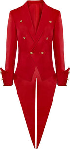 OPHPY Mens Red Steampunk Victorian Tailcoat Gothic Double Breasted Medieval Tuxedo Jacket Vintage Frock Coat Stage Uniform
