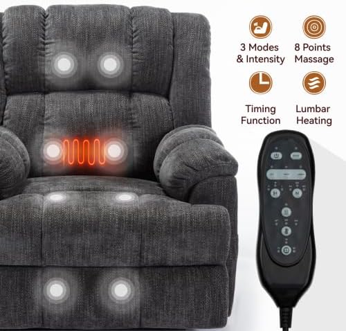 Dual Motor Power Lift Recliner Chair with Lay Flat, Full-Body Vibration & Lumbar Heating - Lift Assist Chair for Elderly, Electric Recliner with Massage and Heat, Easy Assembly Grey