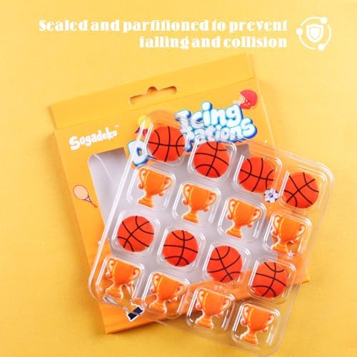 16 Sports Royal Icing Decorations with Basketball and Trophy, Edible Cupcake Decorations, Royal Icing Basketball Candy for Cake Toppers and Cupcake Toppers