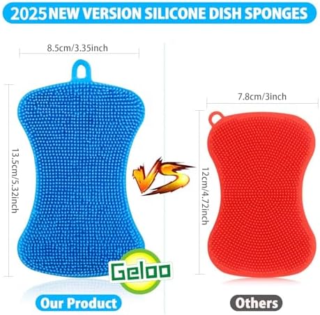 Geloo.Silicone Sponge Dish Brush, Double Sided Cleaning Brush for Dishes, Kitchen Gadgets and Accessories (3 Pack)