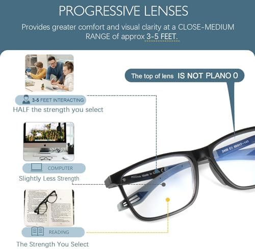 Missfive 2 Pack Upgraded Unbreakable Multifocus Progressive Reading Glasses Men Women, TR90 Sports Style Anti Blue Light/UV Readers, No-Line Multifocal Spring Hinge Near-Workspace Eyewear 2.5x