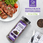 Soeos Whole Black Pepper, 9.5 Ounce (270g), Non-GMO, Kosher Certified, Whole Peppercorn Perfect for Grinder, Black Peppercorns Ideal for Red Meat, Chicken, Fish