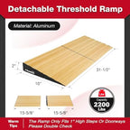 Ruedamann 2" Rise Modular Threshold Ramp for Doorways, 2200 lbs Capacity, Warm Light Wood Grain Door Threshold Ramp, Aluminum Non-Slip Door Ramps for Wheelchair, Walker, Scooter, Pets, 2 Pcs