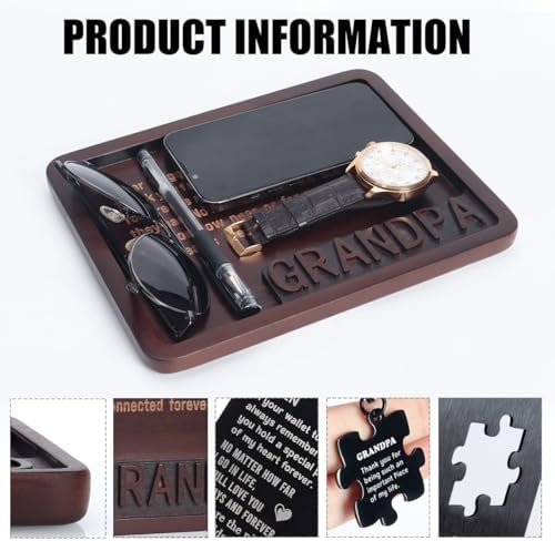 Grandpa Gifts, Christmas Birthday Gift for Grandpa, Unique Gifts for New Grandpas from Grandkids, Good Gift for Grandpas Grandfather Wood Valet Tray Set