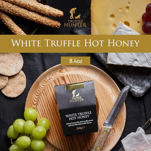 TruffleHunter - White Truffle Hot Honey - Acacia Honey with Truffle Pieces & Chilli Condiment - 8.46 Oz