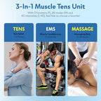 3-in-1 TENS Unit Muscle Stimulator with Color Display - Dual Channel EMS Machine, 28 Therapy Modes,40 Intensity Levels,8 Electrode Pads & EVA Case for Effective Pain Relief