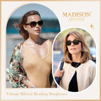 Madison Avenue Vintage Square Bifocal Reading Sunglasses for Women, Classic Sun Reader Glasses Womens UV400 Protection