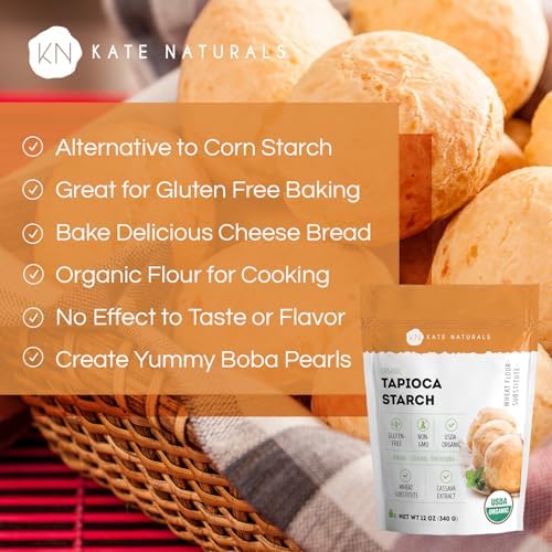 Kate Naturals Tapioca Starch Flour for Baking, Cooking & Boba Pearls (12oz, Organic, Non-GMO, Gluten Free)