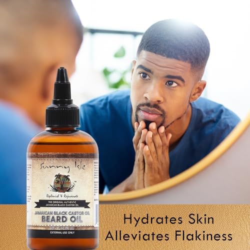 Sunny Isle Jamaican Black Castor Oil Beard Oil 4oz | Conditioning Growth Oil for Thicker Facial Hair | Softens, Strengthens Beards & Mustaches | Hydrates Skin