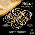 16 PCS Gold Bead Pearl Bracelet for Women, Gold Plated Beaded Strand Bead Ball Bracelets stack Adjustable Jewelry Set for Gifts