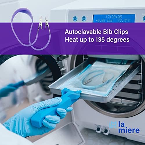 LA MIERE 6Pcs Autoclavable Dental Flexible Medical Grade Silicone Bib/Bibs Holders Clips, Napkin Clips, with Stainless Steel Alligator/Extra Wide Neck Band(6,Sky Blue)
