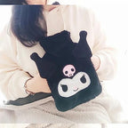 Roffatide Cartoon Kuromi Hot Water Bottle Hand Foot Warmer 1L Hot Water Bag and Cold Compress with Cute Anime Character Plush Cover Pain Relief with Cute Faux Fur Cover