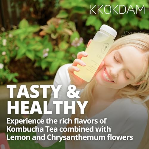 KKOKDAM Kombucha Tea - Lemon & Chrysanthemum Korean Tea - Kombucha Drinks Probiotic Support, Low Calorie, Sugar Free Drink Pack - 15 Kombucha Drink Packs