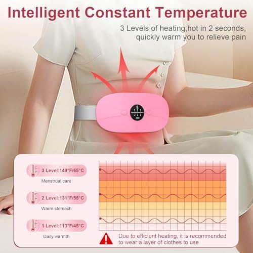 Cordless Portable Heating Pad, 3 Heat & 3 Massage Modes Wearable Warming Belt, Electric Belly and Back Heat Pad for Women Comfort, Fast Heating Waist Wrap for Home Office, Pink
