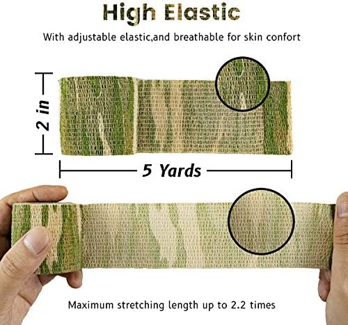 FRESINIDER 9 Rolls Self Adhesive Wrap Athletic Tape Gauze, Breathable Elastic Cohesive Bandage for Sports Injury & Pet (7 Pcs 2" x 5 Yards + 2 Pcs 1" X 5 Yards) (Forest Camo)