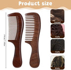 2 Pcs Sandalwood Comb Set Wide and Fine Tooth Comb Wooden Detangling Anti-static Natural Wood Combs Green Handmade Sandalwood Combs for Women Men Straight Curly Dry Wet Hair