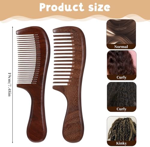 2 Pcs Sandalwood Comb Set Wide and Fine Tooth Comb Wooden Detangling Anti-static Natural Wood Combs Green Handmade Sandalwood Combs for Women Men Straight Curly Dry Wet Hair