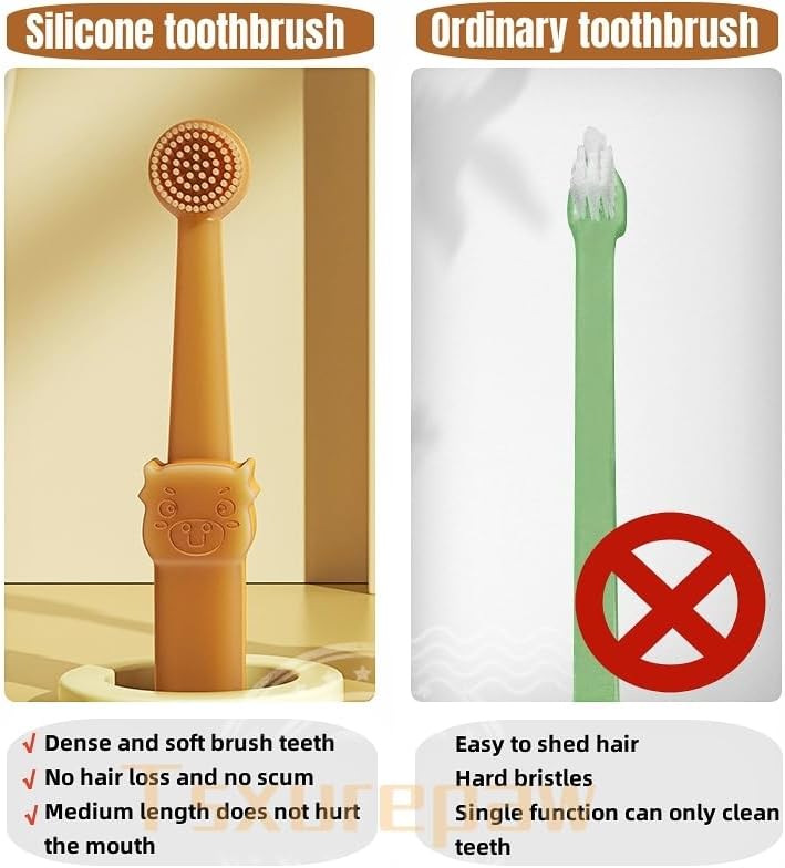 Dog & Cat Toothbrush Kit with Storage Cup, 360° Silicone Mini Head Tongue Cleaning Brush, Pet Dental Care for Doggie Kitten Ferret Dutch Pigs
