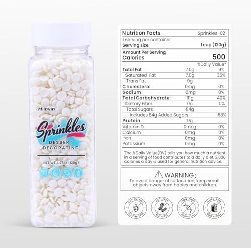 White Sprinkles, White Confetti Sprinkles for Cake Decorating, Round Sprinkle for Cupcakes, Ice Cream, Donut, Cookies, Chocolate(120g/4.23oz)