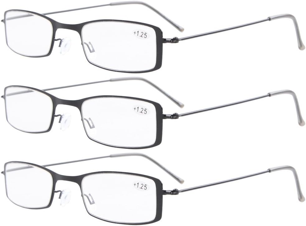 Eyekepper 3-Pack Stainless Steel Frame Half-eye Style Reading Glasses Readers Black +2.0