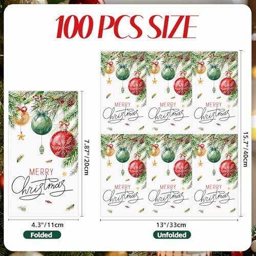100 PCS Christmas Paper Napkins, Disposable Xmas Ornament Bathroom Guest Hand Towels Holiday Dinner Napkins Decorative for Winter Kitchen Birthday Wedding Decoration (Christmas)