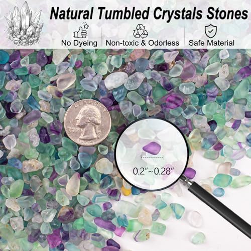 14 Oz Fluorite Aquarium Gravel Rocks Crystal Chips Stones, Natural Tumbled Healing Crystal Chips Bulk Polished Crushed Stones Pebbles for Vase Fillers, Aquarium and Home Decoration, 5-7mm