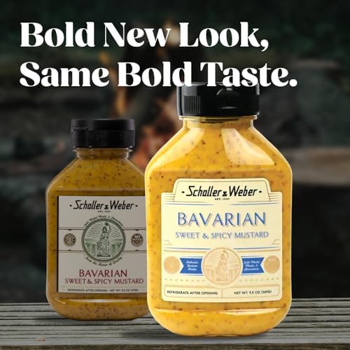 Schaller & Weber Bavarian Mustard, 9.5 Oz Squeeze Bottle (1 Pack) | Sweet Hot Mustard | Deli Condiment for Sausages, Pretzels & Sandwiches | All Natural, No Preservatives