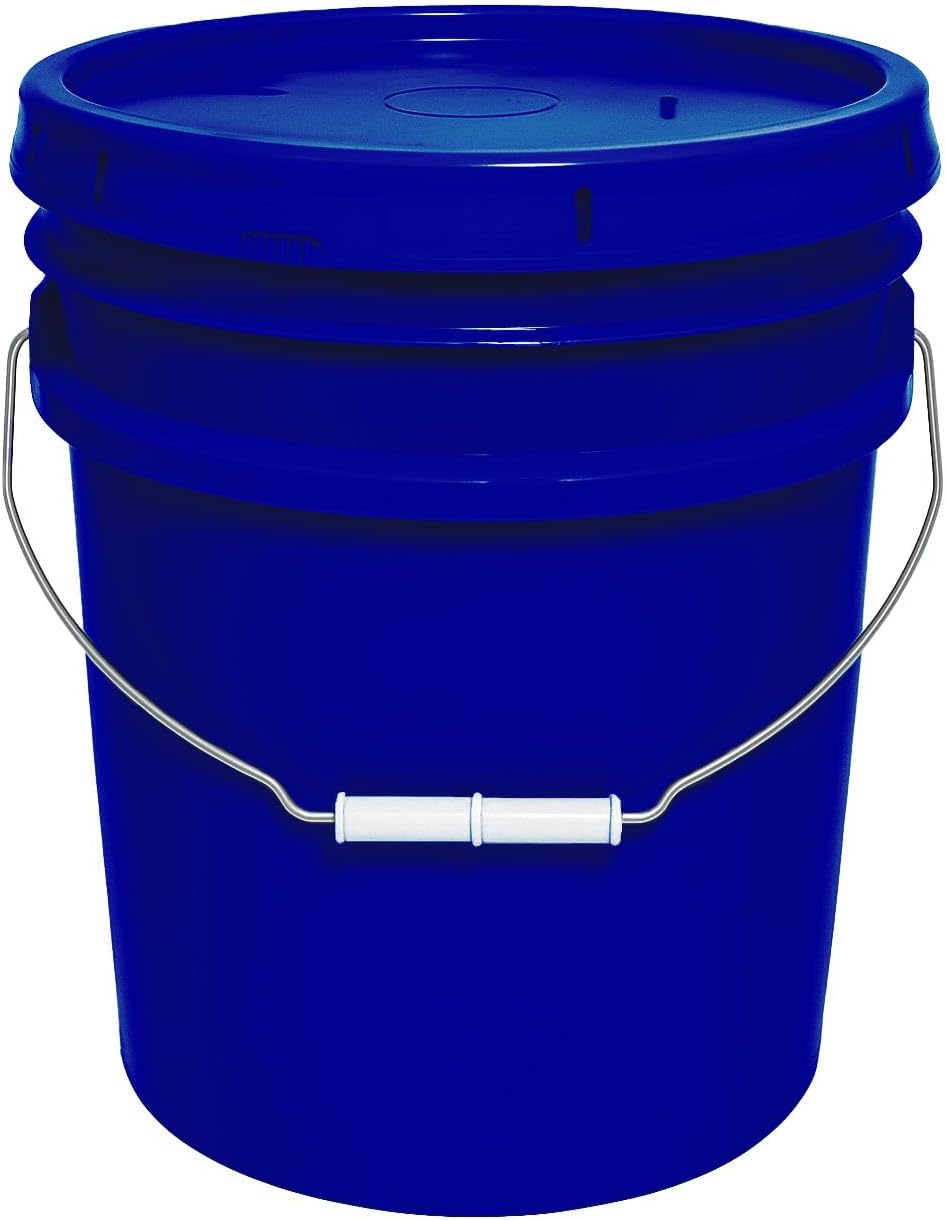 MKS Plastics 5-Gallon Bucket with Airtight Lid – Made in USA, Food Grade BPA Free Plastic, Heavy Duty Multi-Use, Metal Handle with Grip, Stackable Storage – Fina Blue, 1 Pack