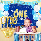 Happy 1st Birthday Cake Toppers Blue Glitter 1st Anniversary Cake Topper 1 Years Loved Bday Decorations One Blue Birthday Cake Decorations First Party Supplies for Women Men