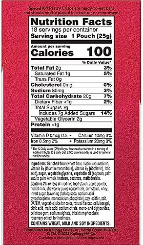 Special K Bar Pastry Crisps, 100 Calories, Breakfast Bars, Value Size, Strawberry, 15.84oz Box (36 Crisps)