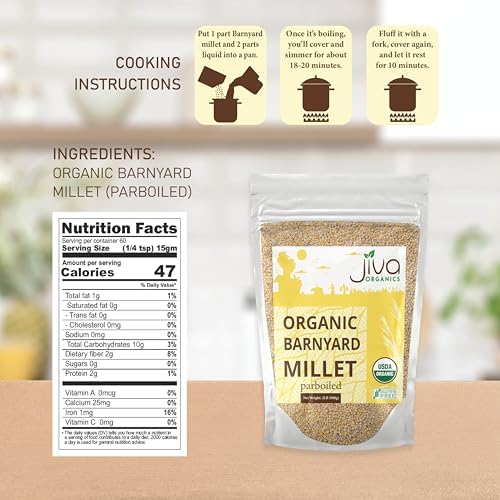 Jiva Organics Barnyard Millet 2 LB Bag | Whole Grain, Gluten-Free, Non-GMO | Protein & Fiber-Rich Superfood for Healthy Cooking