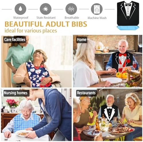 Pafusen 3 Pack Adult Bibs for Men Elderly Seniors, Feeding Bibs for Adults Senior Citizens with Crumb Catcher, Gag Gifts for Men/Dad