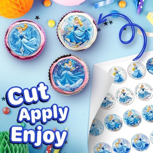 30 x Edible Cupcake Toppers – Fairytale Princess Themed Collection of Edible Cake Decorations | Uncut Edible on Wafer Sheet