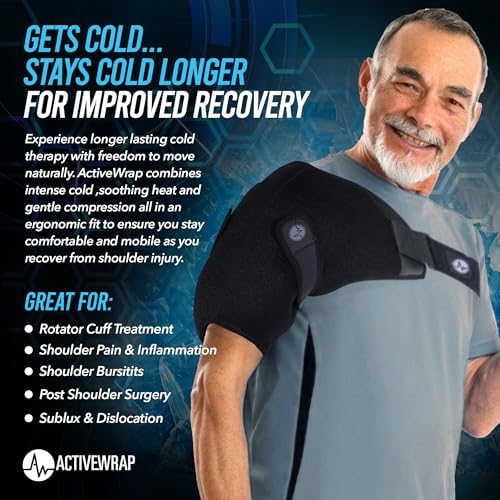 ActiveWrap Shoulder Ice Pack Wrap, with 2 Reusable Heat & Ice Packs for Shoulder Pain Relief, Rotator Cuff Cold Therapy, Adjustable Compression Straps, Post-Surgery Must-Have, Small/Medium