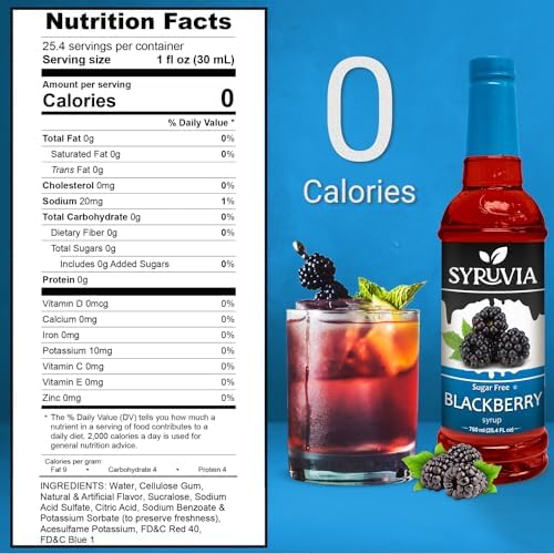 Syruvia Sugar-Free Blackberry Syrup, Flavored Syrup for Drinks, Cocktails, Lemonades, Iced Teas, and Desserts – 25.4 fl oz