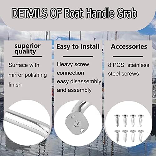 Marine Grab Handle 316 Stainless Steel Boat Handles Grab Polished Handrail,9 Inch Round Marine Handle Hand Rail, Deck Hardware Handrails for Boat Marine Yacht/RV, Pack of 2