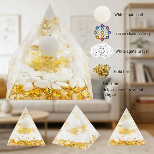 AierCrystal Natural Mineral Crystal Pyramid Energy Healing Meditation Aid Feng Shui Protection Home Decor Versatile Gift Option(2inch Pyramid White Agate)