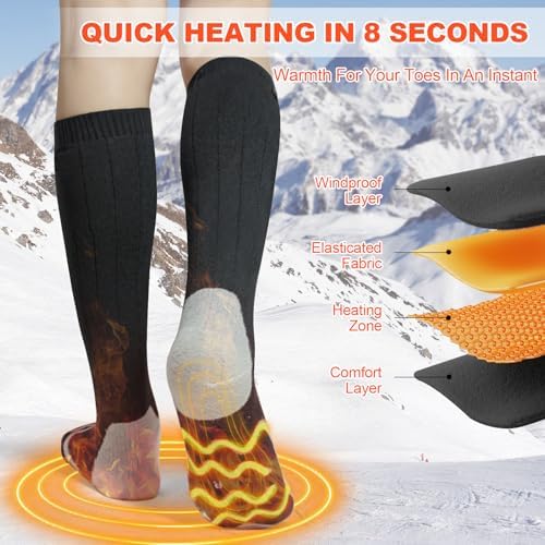 Heated Sock, Heated Socks for Women Men,4 Heat Adjustment,5000mAh Rechargeable Electric Heated Socks, Winter Warm Thermal Socks Unisex Foot Warmers for Skiing Hiking Riding Camping