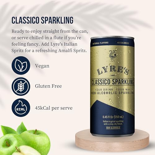 Lyre’s Classico 4-Pack, Non Alcoholic Sparkling Wine, Zero Proof Prosecco Alternative, Alcohol Free Drinks, Canned Mocktails, Ready to Drink, 45 Calories per Serve (8.45 Fl Oz x 4)
