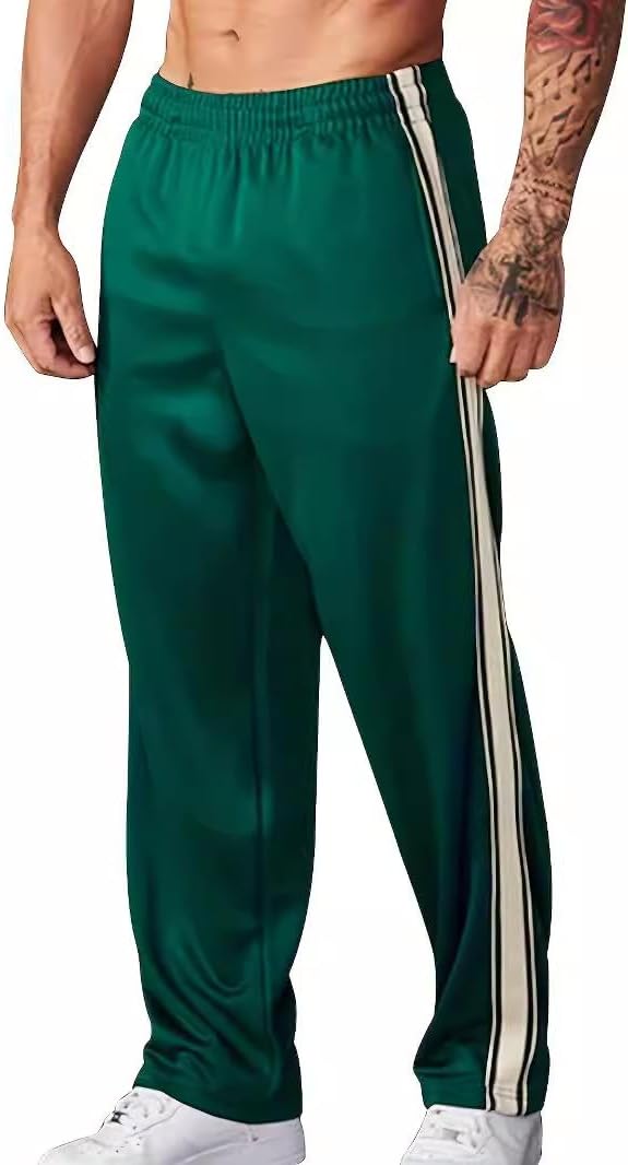 Men's Athletic Track Pants with Side Stripes, Elastic Waistband Sports Jogger Trousers for Gym, Workout, and Casual Wear