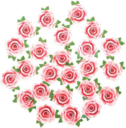 Not 3D 24Pcs Edible Cupcake Topper Pink Rose By Rice Paper Cake Decoration Party Decoration