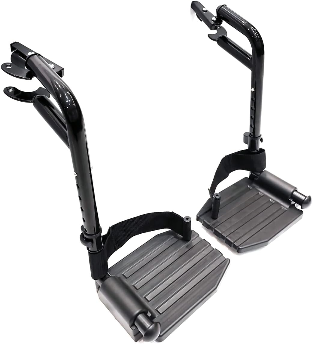 Wheelchair Swing Away footrests,Economy Footrest for Standard Wheelchairs and Transport Chair, Composite Footplates and Heel Loops,Universal Swing-Away Footrests, Same Function as T93.(1 Pr, Black)