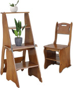 Indoor Climbing Stool, Ladder Stool Thickening Wooden Folding Stairs Chair Transforming Indoor Climbing Stepladders Shelf Living Room/Balcony