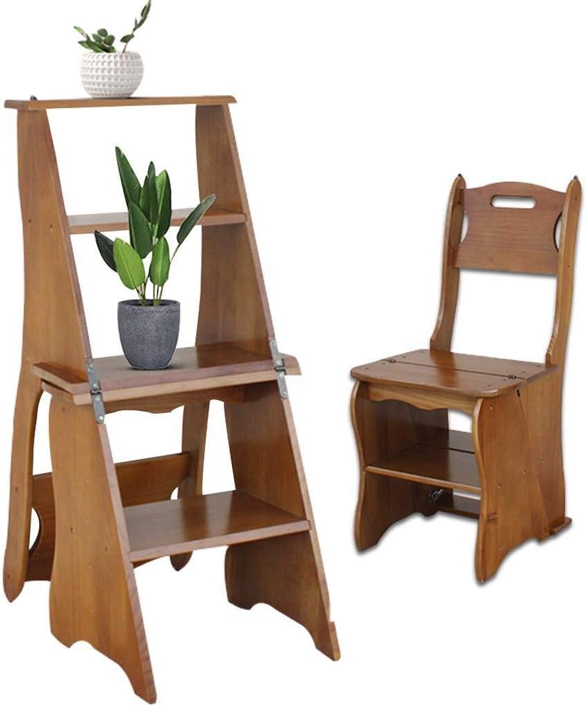 Indoor Climbing Stool, Ladder Stool Thickening Wooden Folding Stairs Chair Transforming Indoor Climbing Stepladders Shelf Living Room/Balcony