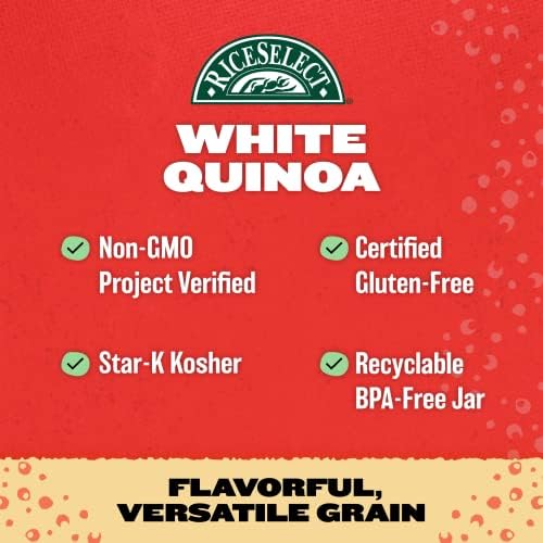 RiceSelect White Quinoa, Premium Gluten-Free Seed, Star-K Kosher, and Non-GMO Quinoa, 22-Ounce Jar
