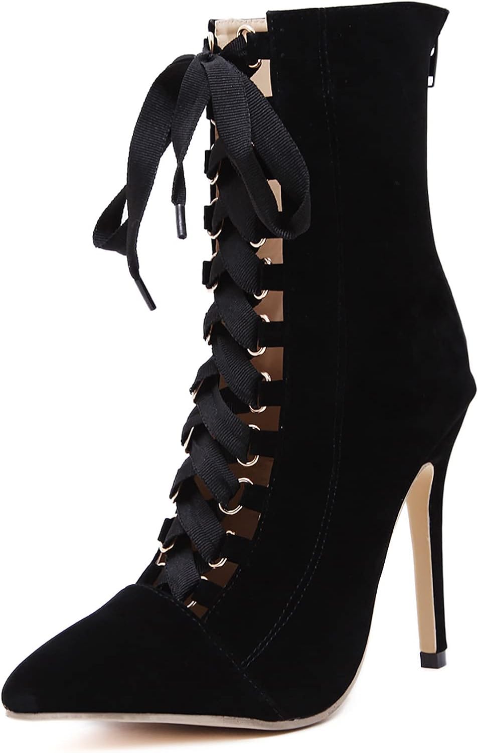 Women's Lace Up Heel Boots High Heel Booties Wedding Dress Shoes Pointed Toe with Stiletto Heel Boots for Women Women's High Boots