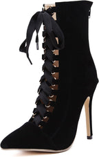 Women's Lace Up Heel Boots High Heel Booties Wedding Dress Shoes Pointed Toe with Stiletto Heel Boots for Women Women's High Boots
