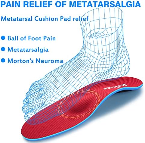 Orthotics Arch Support Metatarsalgia Insoles - Mortons Neuroma Inserts Relief Ball of Foot Pain - Orthopedic Insoles for Flat Feet - Shoe Inserts for Plantar Fasciitis (Red M)