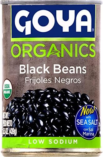 Goya Organic Black Beans, Low Sodium with Sea Salt, 15.5 Ounce (Pack of 8)